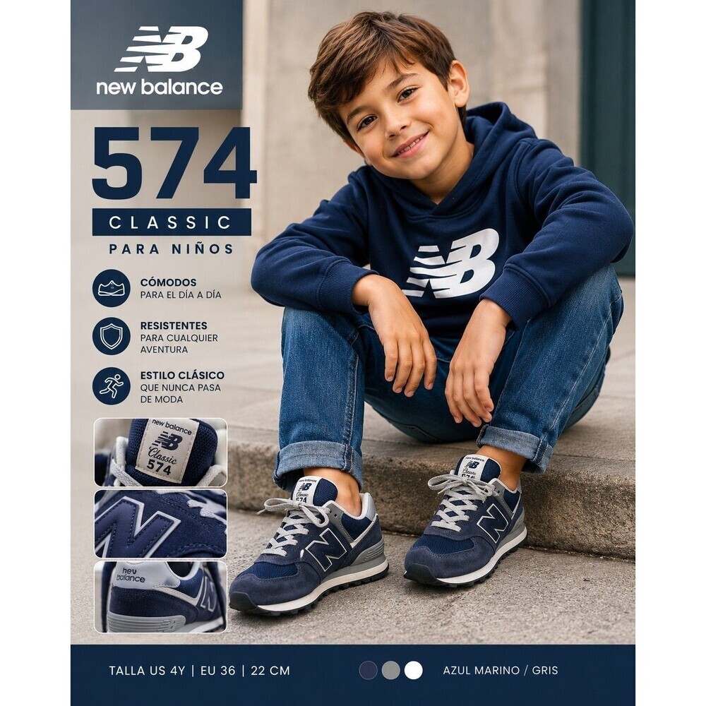 New Balance 574 Classic Boys' Sneakers Navy/Gray/White US 4 GC574EVN